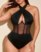 Sexy Cross-strap Mesh Bodysuit