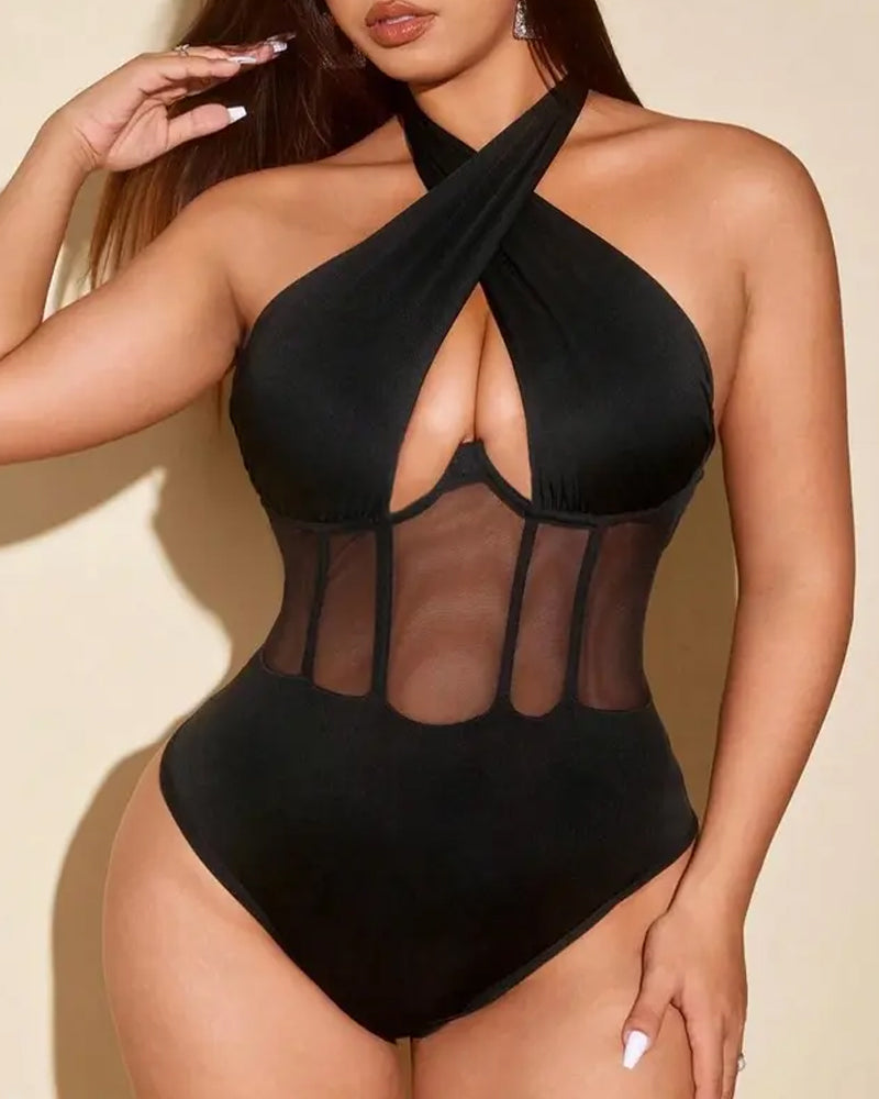 Sexy Cross-strap Mesh Bodysuit