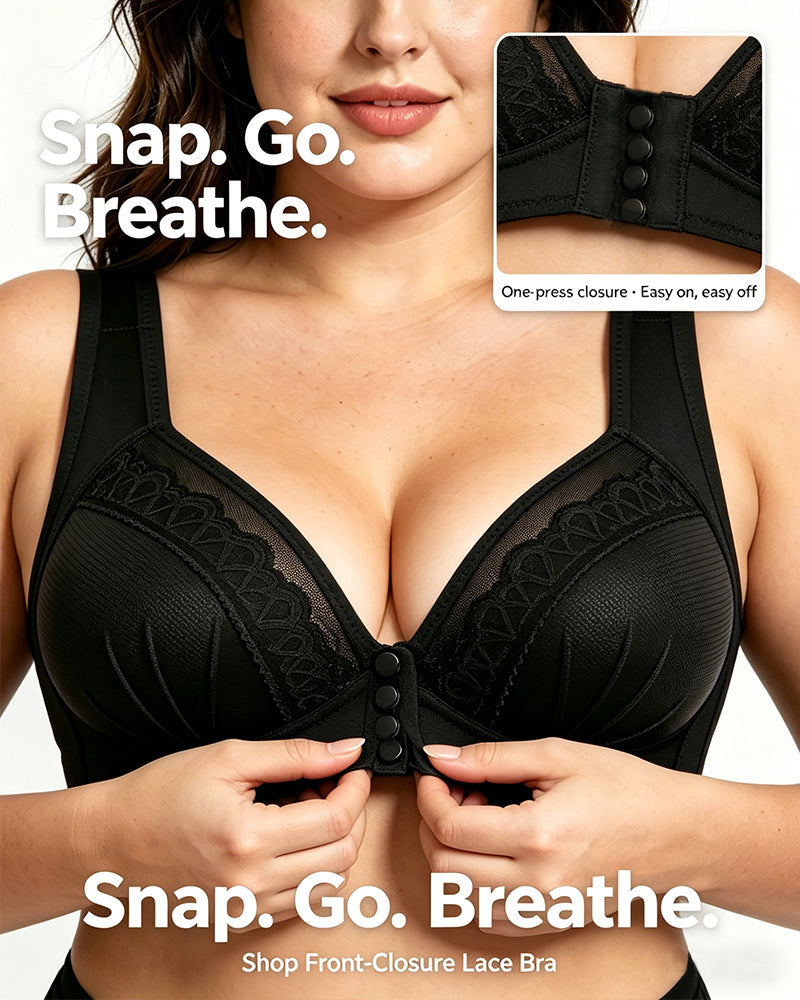 Women's Front-closure Jacquard Lace Breathable Bra