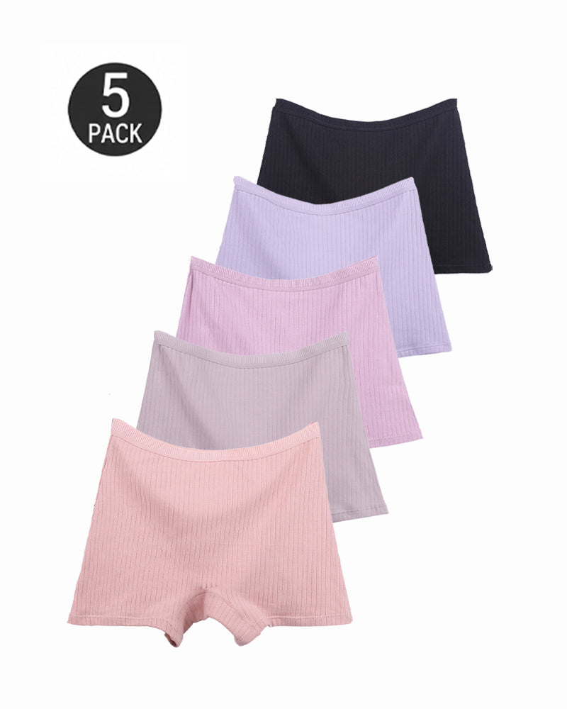 Multi-pack Plus Size High Waist Cotton Ribbed Boyshorts