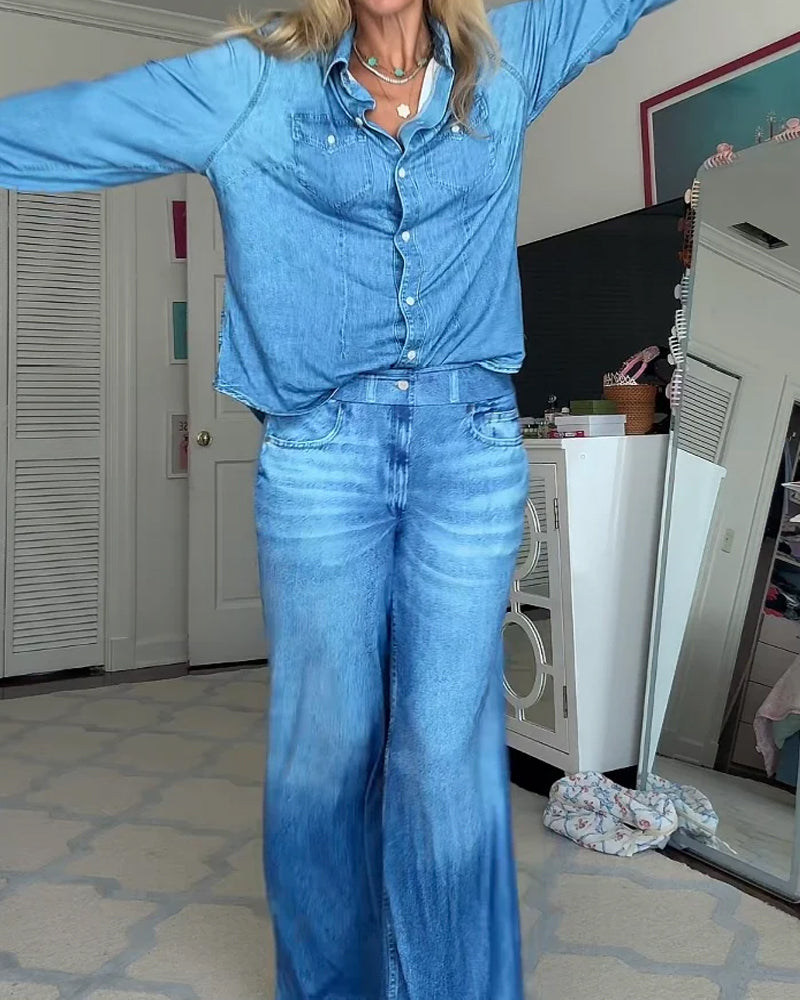 Casual Comfortable Stretch Denim Dream Pajama Set
