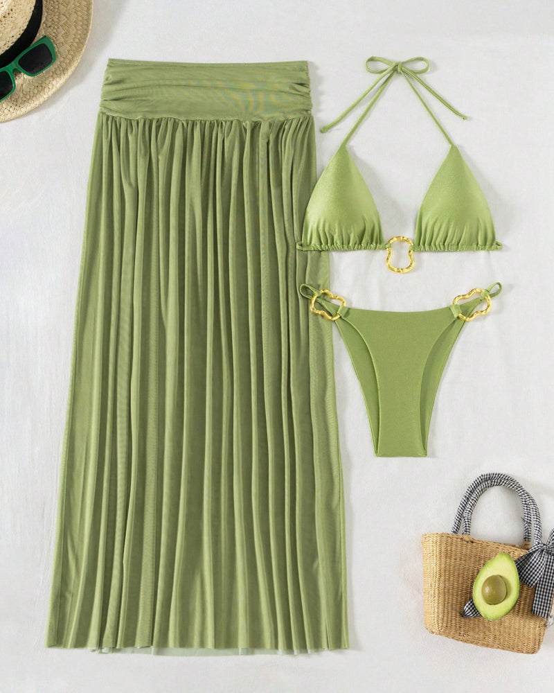 Beach Vacation Bikini Swimsuit and Long Skirt Set