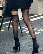 Irregular Split-leg Striped Sexy See-through Over-the-knee Pantyhose
