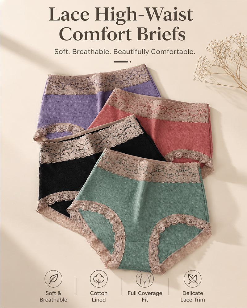 High-Waist Cotton Lace Briefs