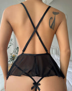 Deep V Sexy Lace See-through Mesh Bodysuit Lingerie