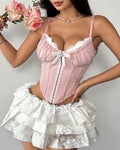 Sexy See-through Mesh Lace Patchwork Fishtail Camisole Top