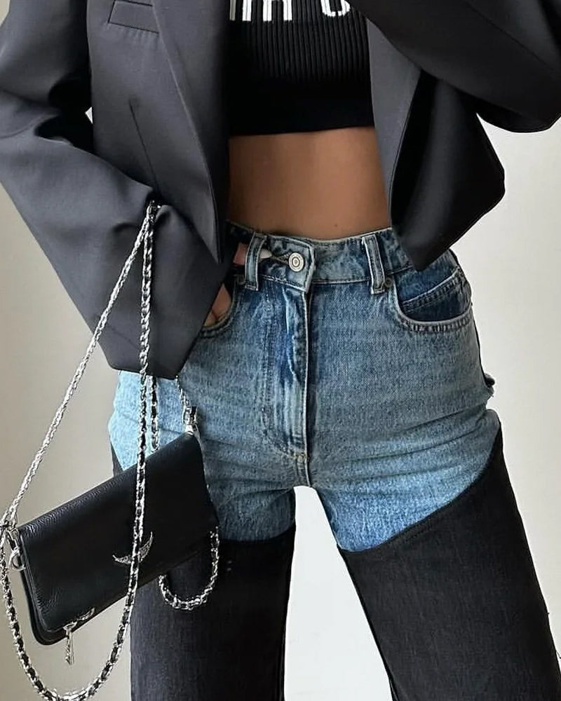 Fashion Casual Colorblock Straight-leg Jeans