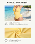 Deep V Solid Color Tummy Control Shaping One-piece Swimsuit