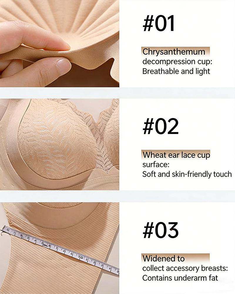 Casual Seamless Wavy Edge Wide Shoulder Straps Underwire Push-up Breathable Bra