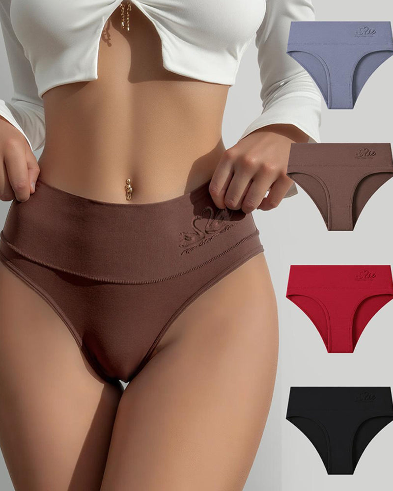 4-Pack Women's High-waisted Seamless Tummy Control Pure Cotton Thong