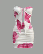 Beach Vacation Floral Print Strapless Top and Tight Skirt Set