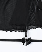 Sexy Lace Mesh See-Through Straps Cross Bow Mesh Ruffled Nightdress