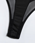 Mesh Splicing Open Back Sexy Lace-Up Suspender Bodysuit
