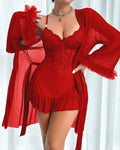 Sexy Lace See-through Mesh Camisole Nightgown and Robe Set