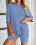 Women's Two-Piece Casual Sports Loose Shirt Cycling Shorts Suit