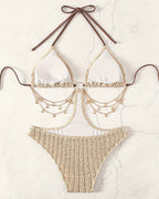 Sexy Tie-up Openwork Chain-decorated One-piece Swimsuit