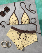 Retro Polka Dot Print Colorblock Beach Vacation Bikini Swimsuit Set