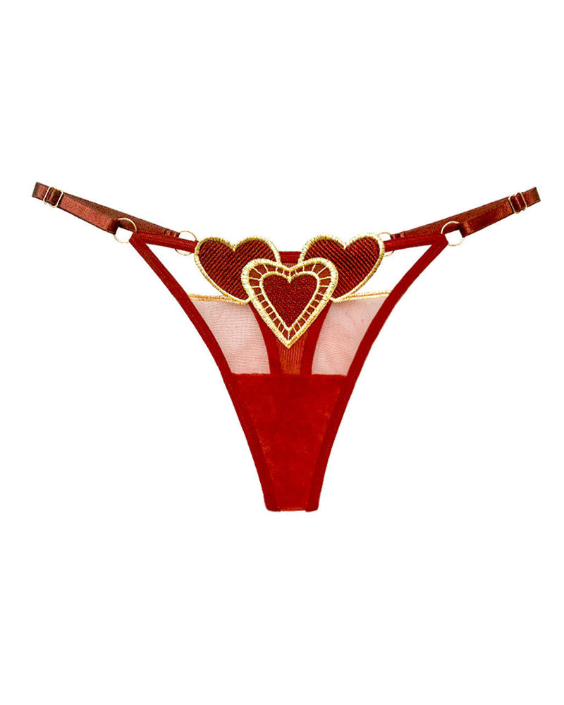 Heart Embroidered Sheer Mesh Sexy Thong