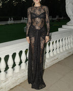 Sexy Form-fitting Lace Bodycon Long-sleeved Round Neck Dress