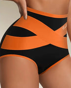 Milk Silk Cross Bandage Contrast Color High Waist Hip Lift Tummy Control Briefs
