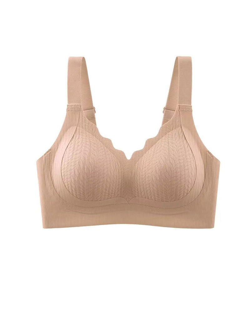 Casual Seamless Wavy Edge Wide Shoulder Straps Underwire Push-up Breathable Bra