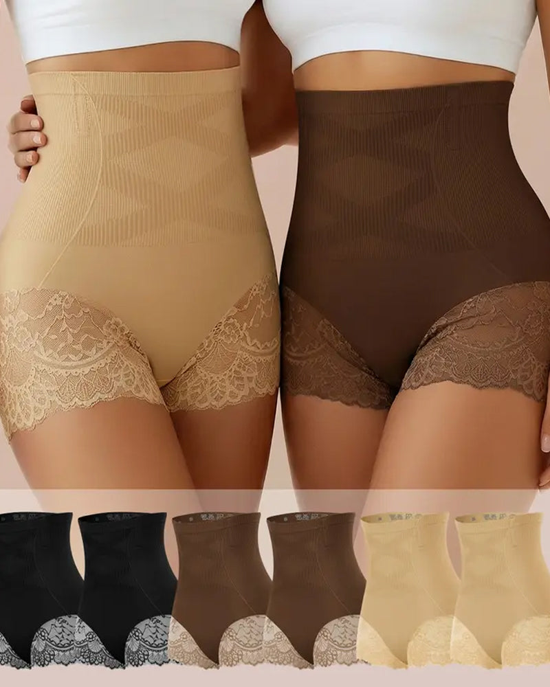 Women's High-Waisted Tummy Control and Butt Lifting Lace Seamless Shaping Panties