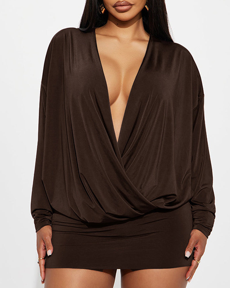 Sexy Deep V-neck Batwing Long-sleeved Dress