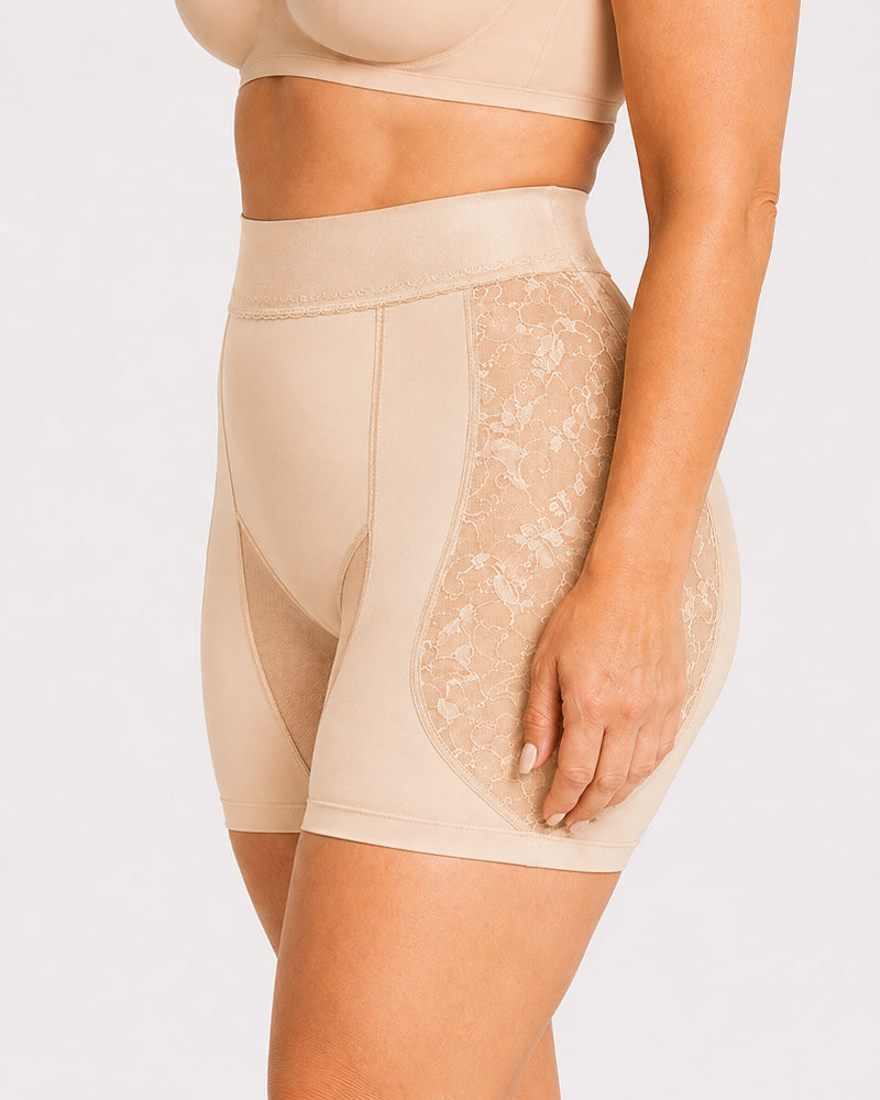 High Waist Lace Mesh Padded Hip Tummy Control Shaping Shorts