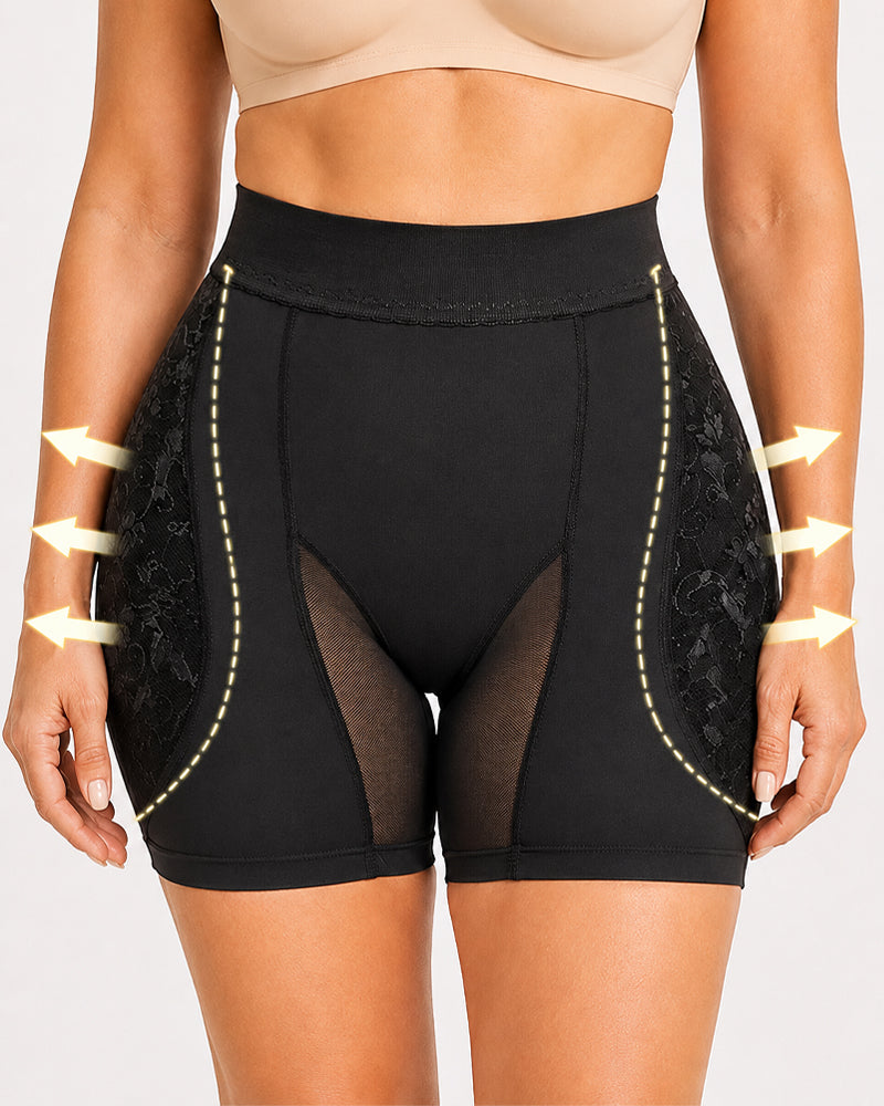 High Waist Lace Mesh Padded Hip Tummy Control Shaping Shorts