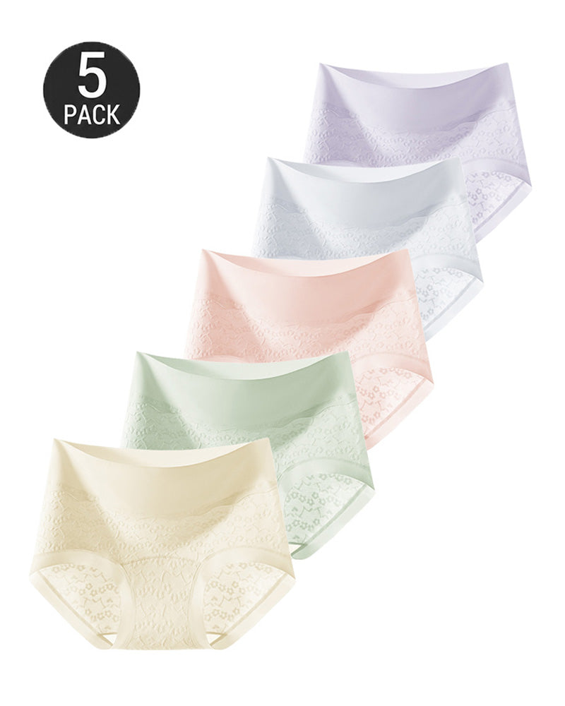 5-Pack Pure Cotton High Waist Tummy Control Jacquard Briefs