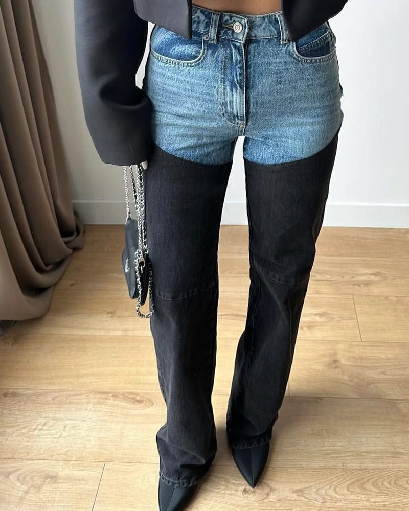 Fashion Casual Colorblock Straight-leg Jeans