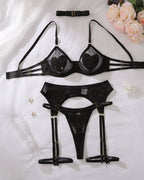Sexy Sheer Mesh Heart-shaped Rhinestone Embellishments Lingerie Set