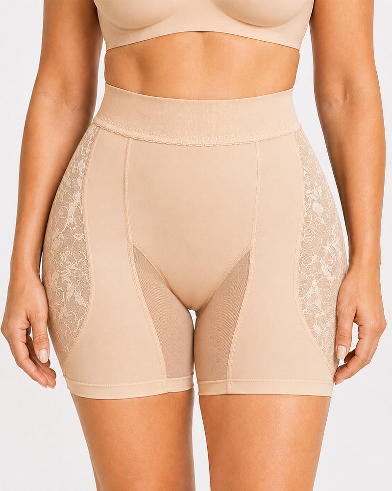 High Waist Lace Mesh Padded Hip Tummy Control Shaping Shorts