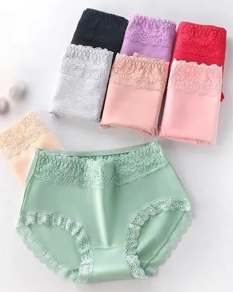 Women's Pure Cotton Breathable Skin-friendly Lace Trim Tummy Control Panties