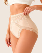 High Waisted Sheer Lace-trim Seamless Breathable Briefs