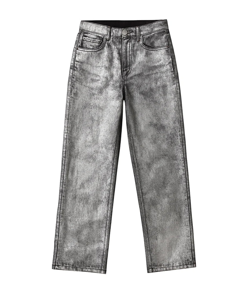 Shiny Casual Straight-leg Loose Jeans