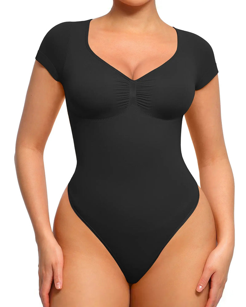 Women's V-neck Seamless Short-sleeved Shapewear Bodysuit