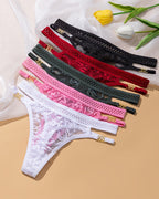 Multiple-Pack Sexy Lace Mesh Metal Buckle Decoration Thongs