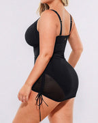 V-neck Elastic All In One Mesh Wrap Shaping Swimsuit