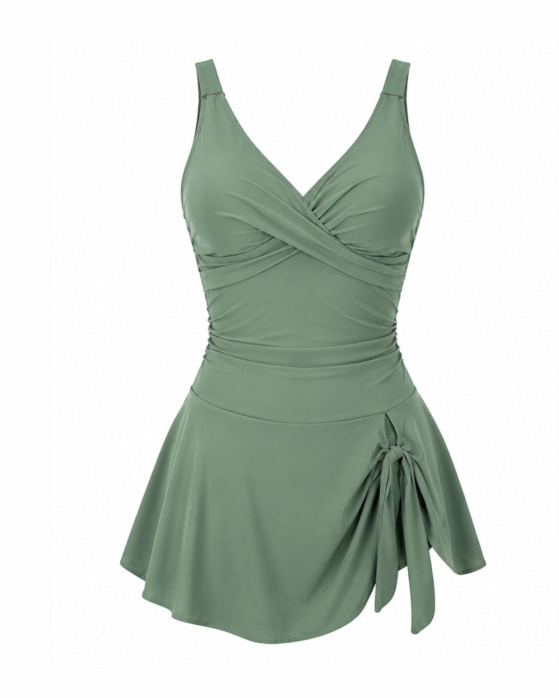 Deep V Crossover Swimsuit Dress