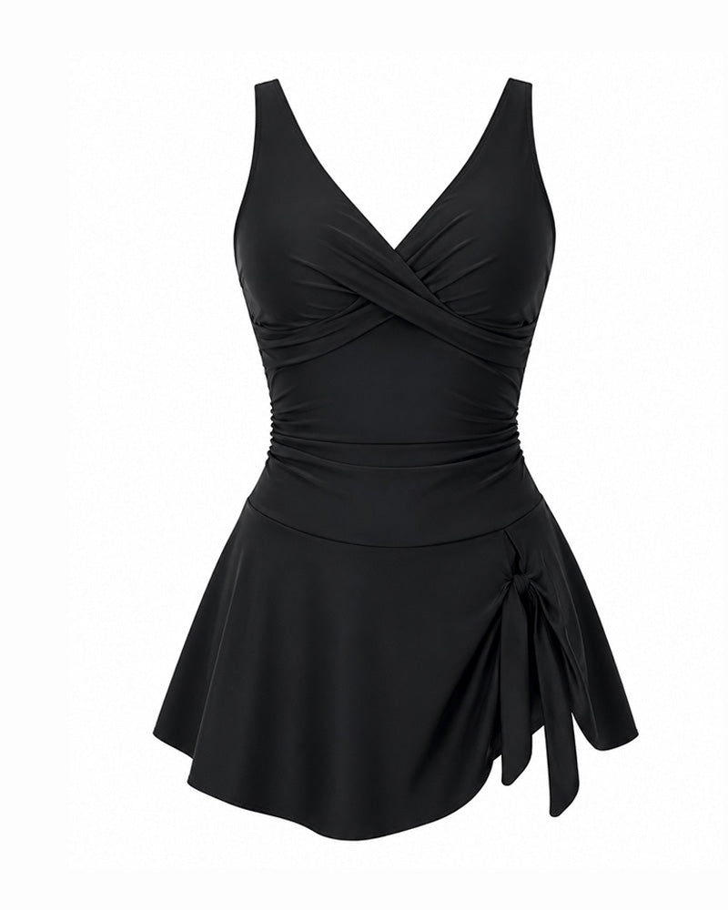 Deep V Crossover Swimsuit Dress