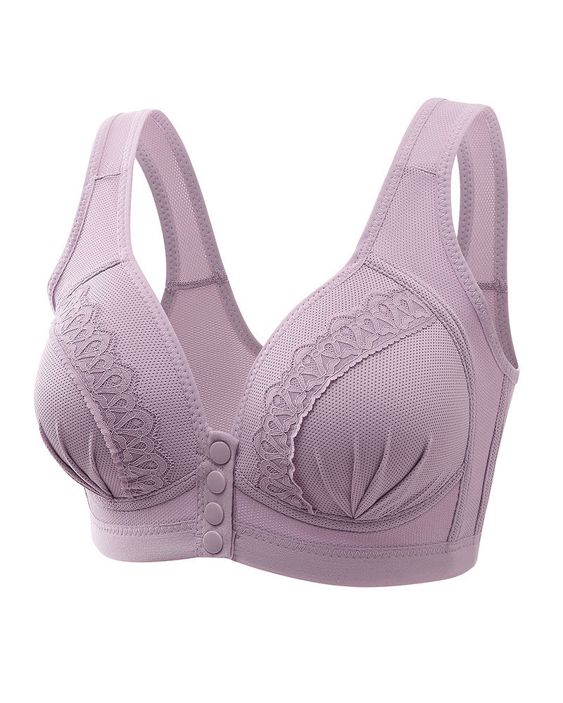 Women's Front-closure Jacquard Lace Breathable Bra