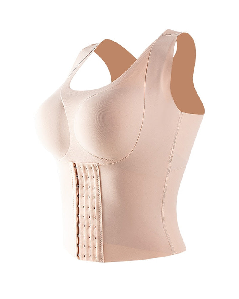 4-in-1 Seamless Front Closure Tummy Control Wire-Free Bra Crossback Shaping Vest