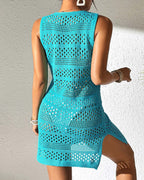 Beach Vacation Knitted Openwork Cover-up Vest Dress