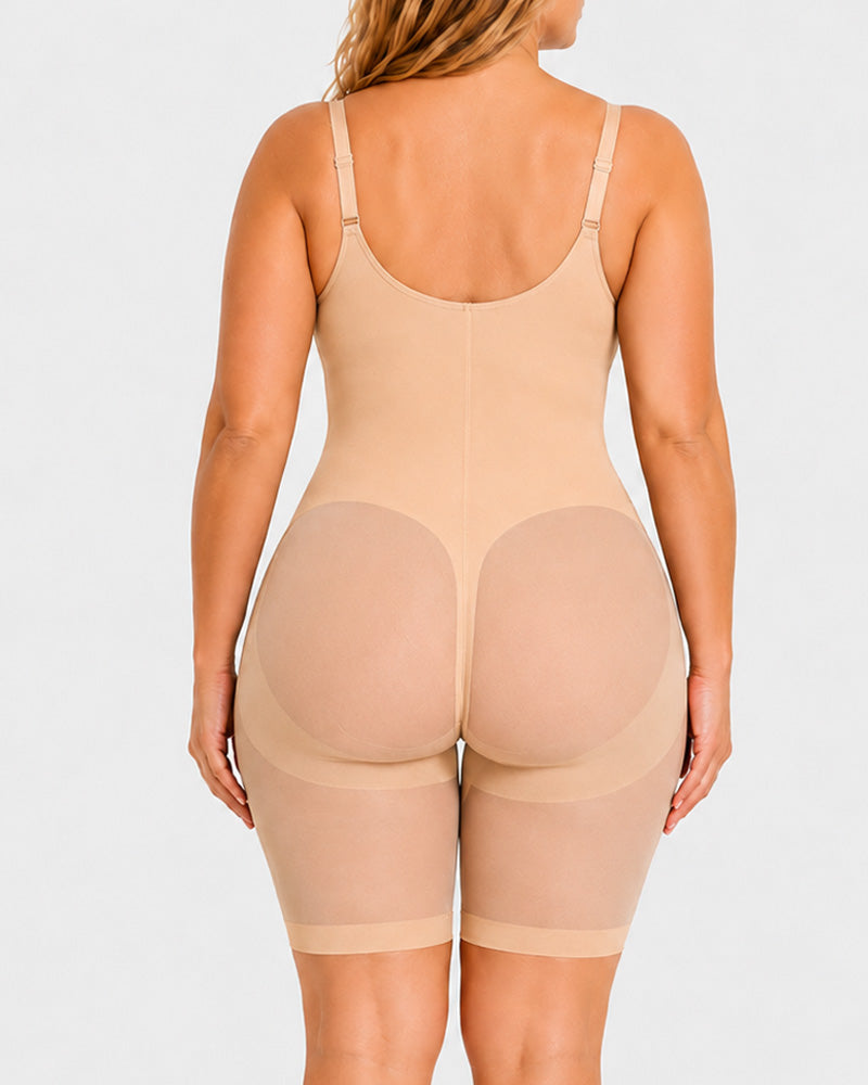 Full Body Mid Thigh Front Zipper Seamless Bodysuit Shapewear