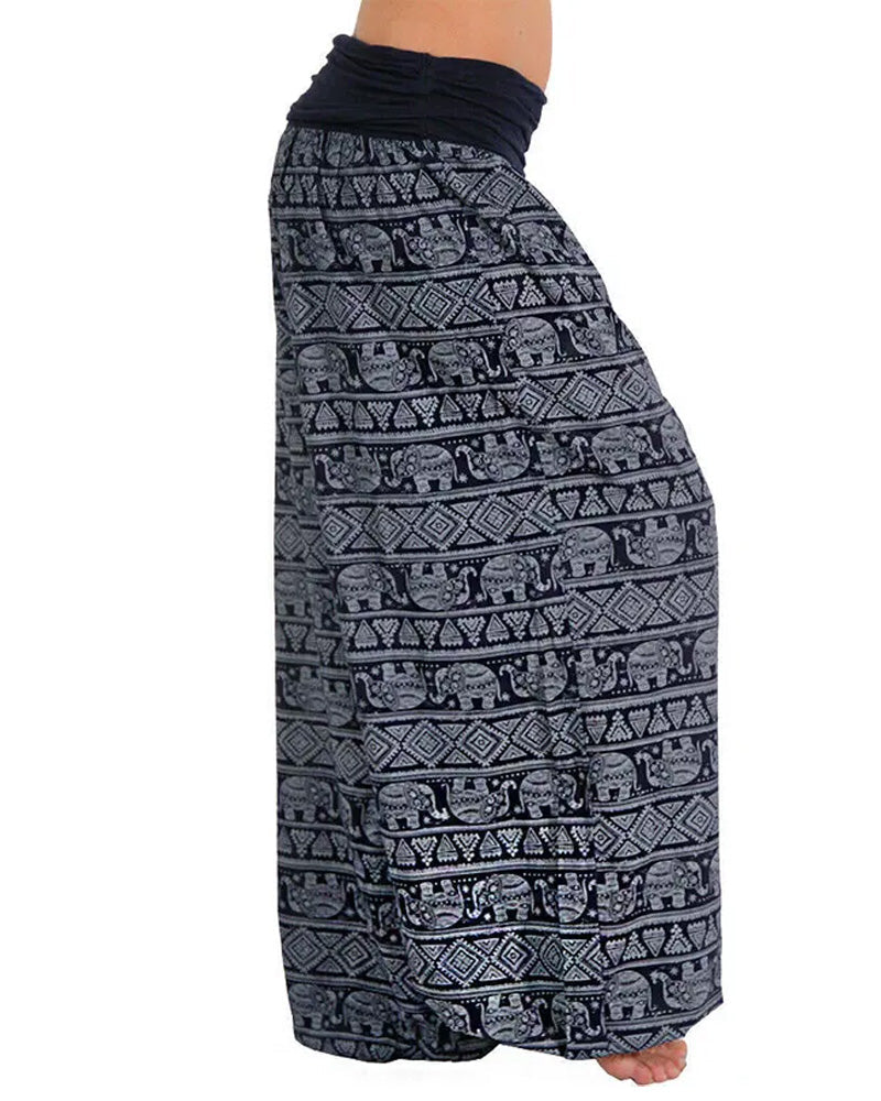 Casual Loose Retro Print Wide-leg Pants