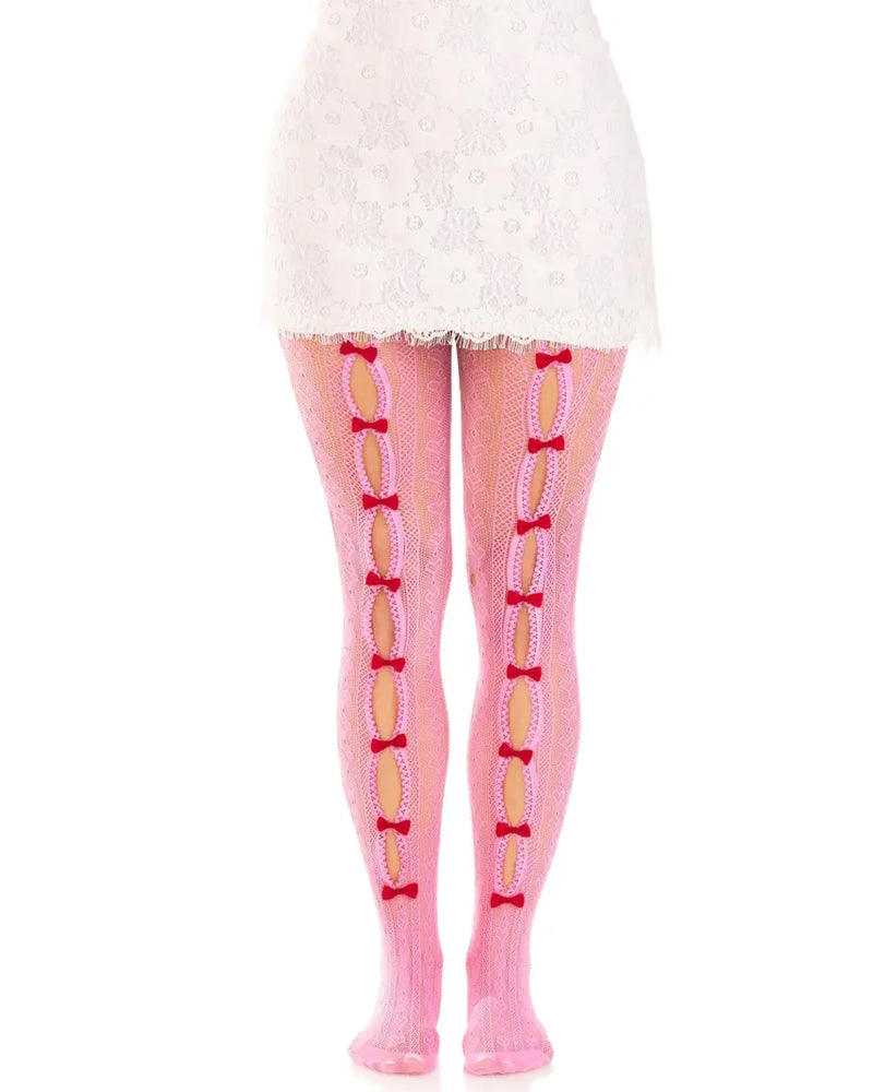Sexy see-through mini bow-decorated openwork pantyhose