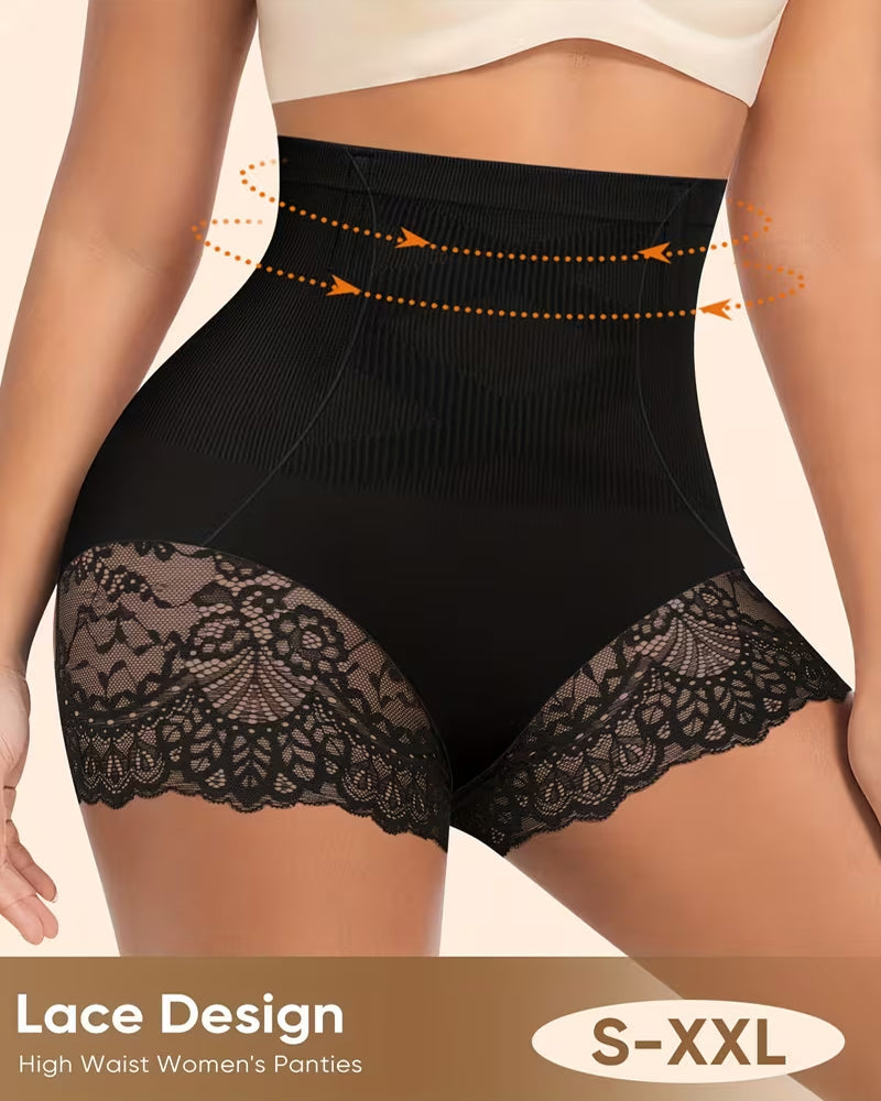 Women's High-Waisted Tummy Control and Butt Lifting Lace Seamless Shaping Panties