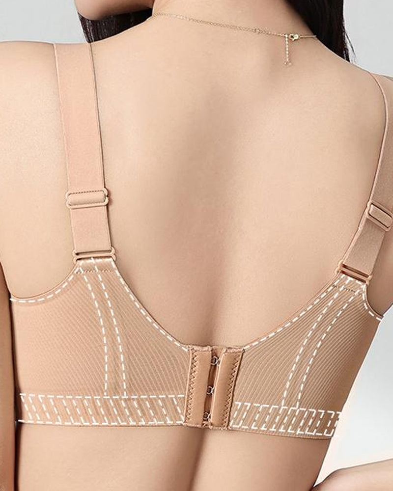Casual Seamless Wavy Edge Wide Shoulder Straps Underwire Push-up Breathable Bra