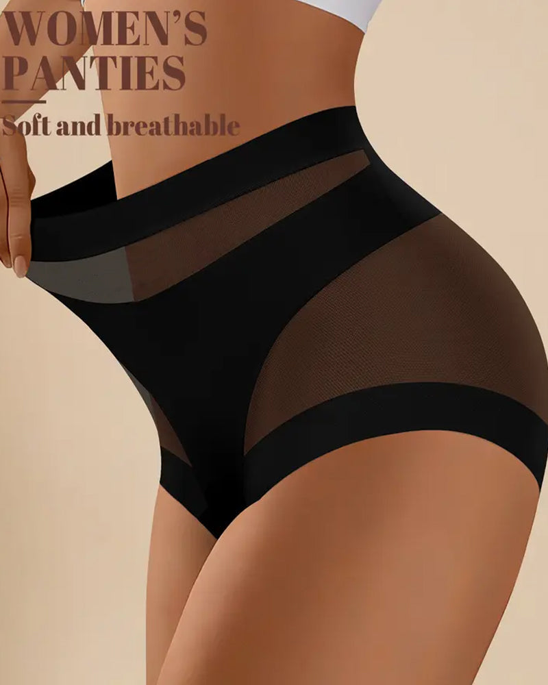 Women's High-Waisted Mesh Panel Elastic Breathable Seamless Invisible Panties